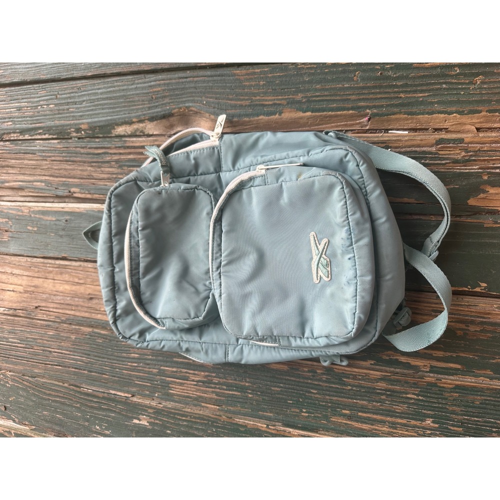 Reebok Mini Backpack Light Blue Nylon Y2K Small Sporty Daypack Bag A4213